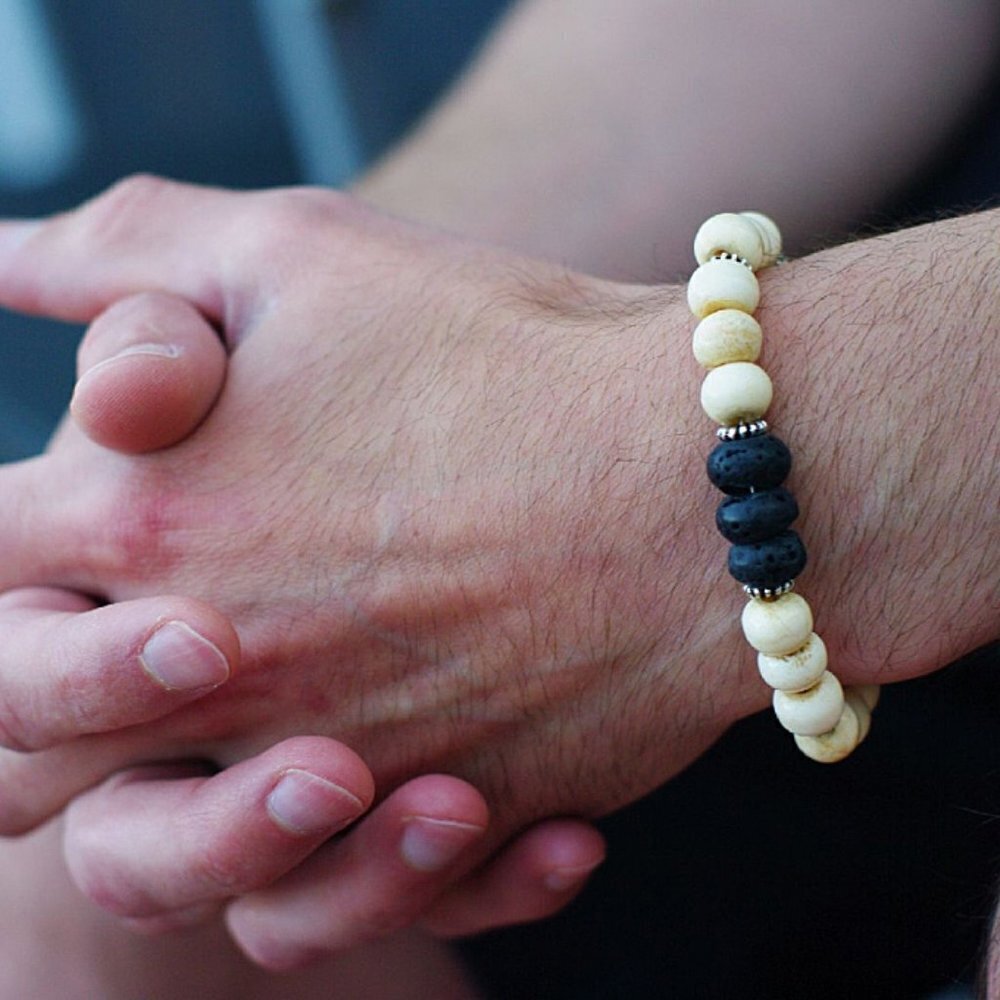 Lava Rock & Bone Essential Oil Bracelet Handmade​​​​​